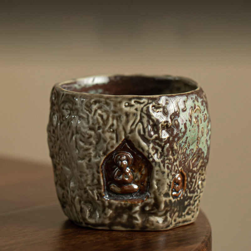Tasse à thé vintage en céramique Dunhuang avec Bouddha gravé 150 ml