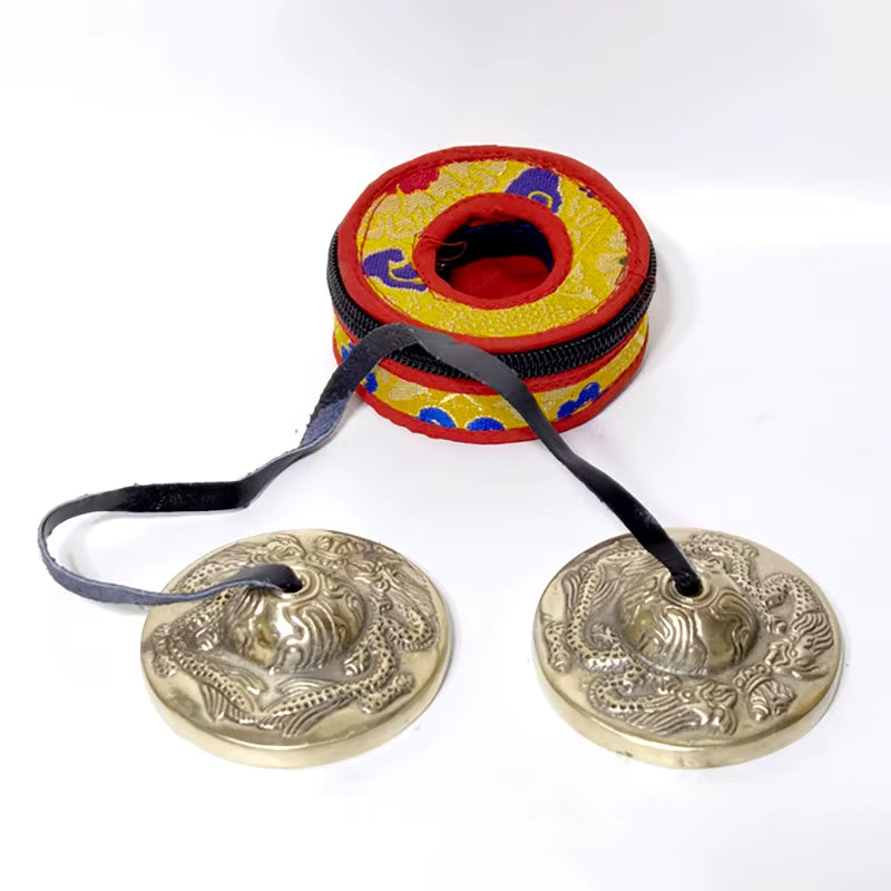 6.5Cm Nepal Brass Tinkle Bell Cymbal with Bag Vintage Buddhist Tingsha Tibetan Bells Yoga Meditation Sound Healing Musical Bells