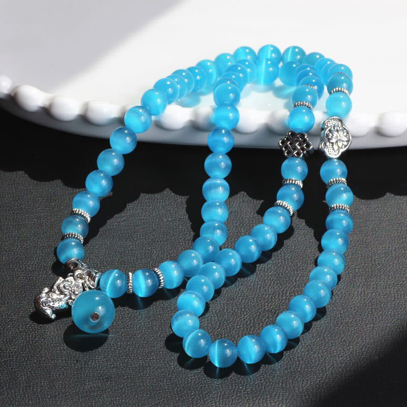 8mm Chrysoberyl Cat Eye PiXiu Triple Wrap Support Bracelet