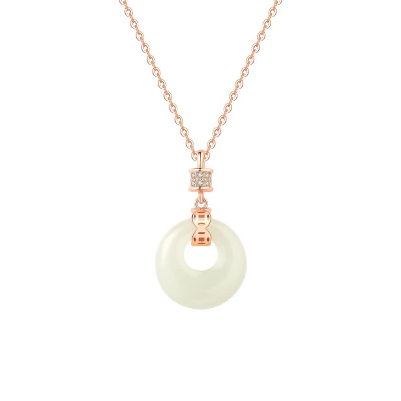 925 Sterling Silver Hetian White Jade Peace Buckle Necklace Unisex