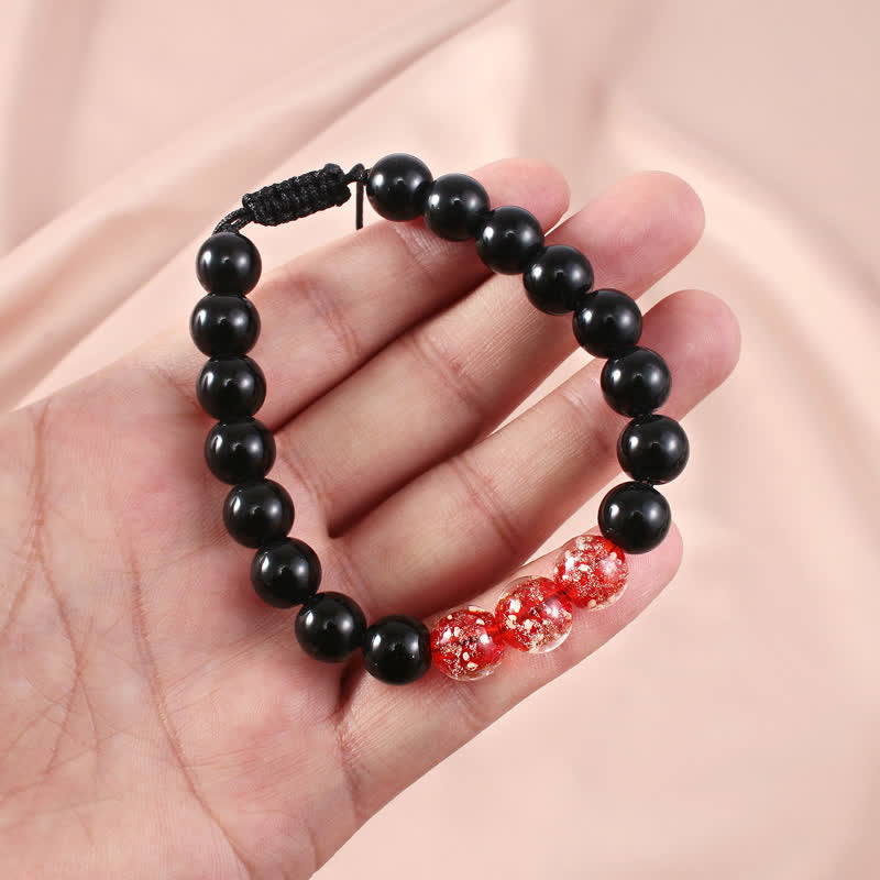 10mm Black Obsidian Strength Bracelet with Glowstone