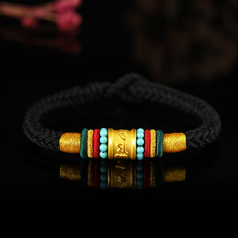 999 Gold Om Mani Padme Hum Handmade Eight Thread Peace Knot Bracelet