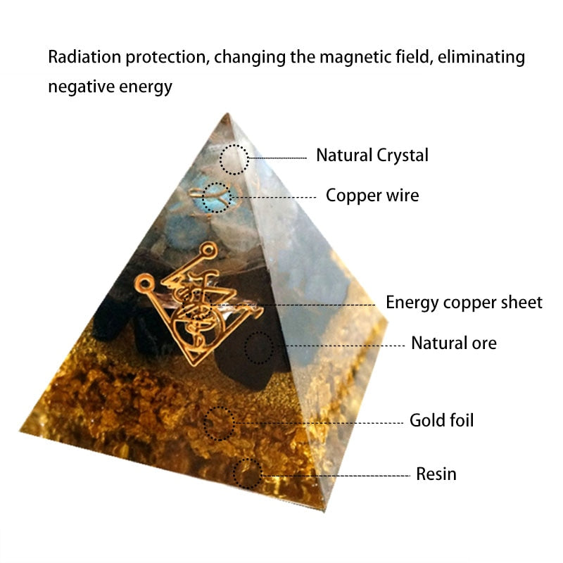 Pyramide d'orgone en obsidienne de la métamorphose divine