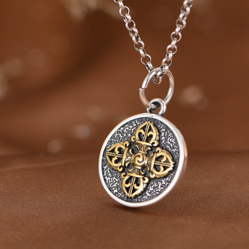 Collier Double Dorje Vajra | Pendentif spirituel en argent sterling 925