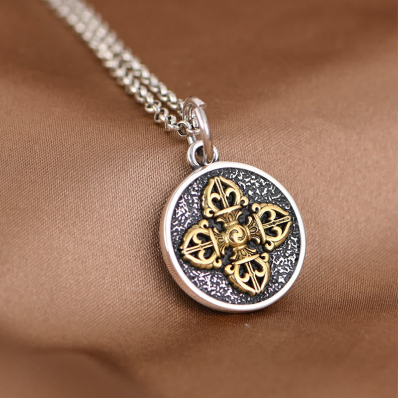 Collier Double Dorje Vajra | Pendentif spirituel en argent sterling 925