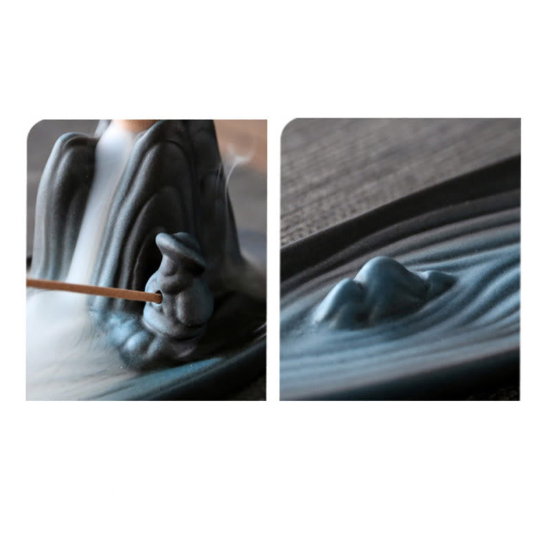 Brûleur d'encens en céramique double poisson koï pour l'harmonie et la guérison