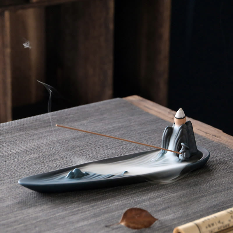 Brûleur d'encens en céramique double poisson koï pour l'harmonie et la guérison