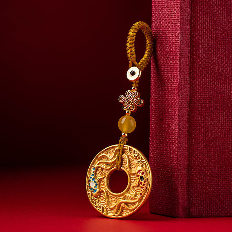 Porte-clés double poisson koï avec boucle de paix | Porte-bonheur