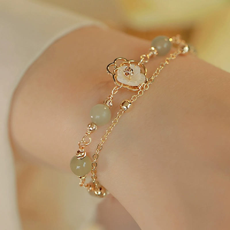 Bracelet porte-bonheur papillon en jade plaqué or 14 carats à double couche