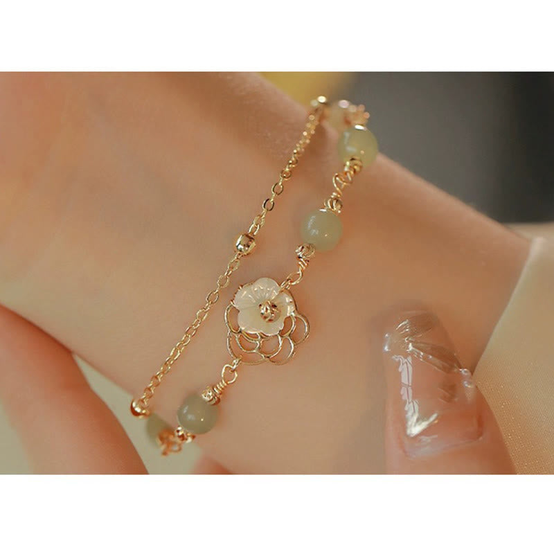 Bracelet porte-bonheur papillon en jade plaqué or 14 carats à double couche