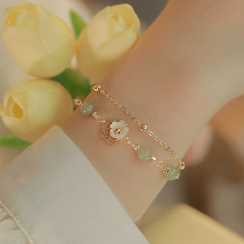 Bracelet porte-bonheur papillon en jade plaqué or 14 carats à double couche