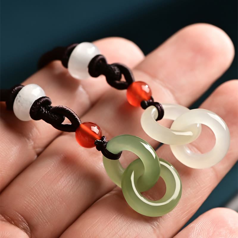 Collier en jade à double boucle de paix | Jade Hetian cyan et blanc