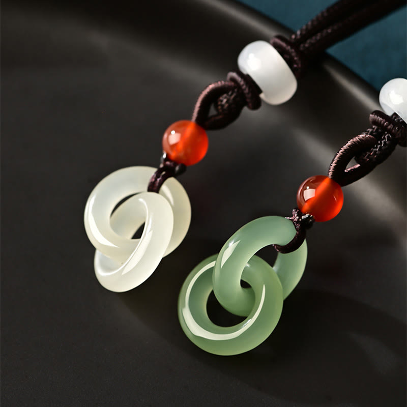 Collier en jade à double boucle de paix | Jade Hetian cyan et blanc
