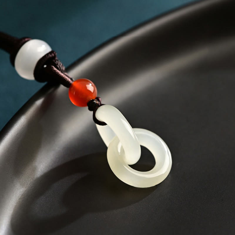 Collier en jade à double boucle de paix | Jade Hetian cyan et blanc