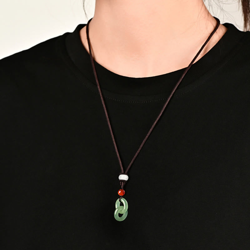 Collier en jade à double boucle de paix | Jade Hetian cyan et blanc