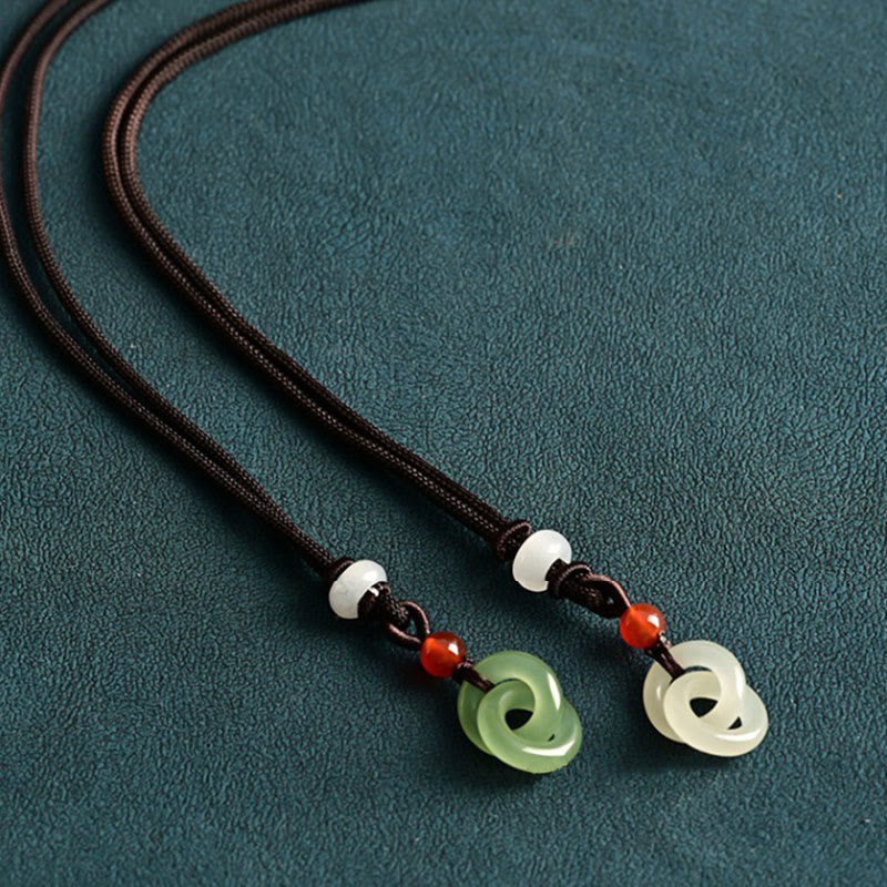 Collier en jade à double boucle de paix | Jade Hetian cyan et blanc