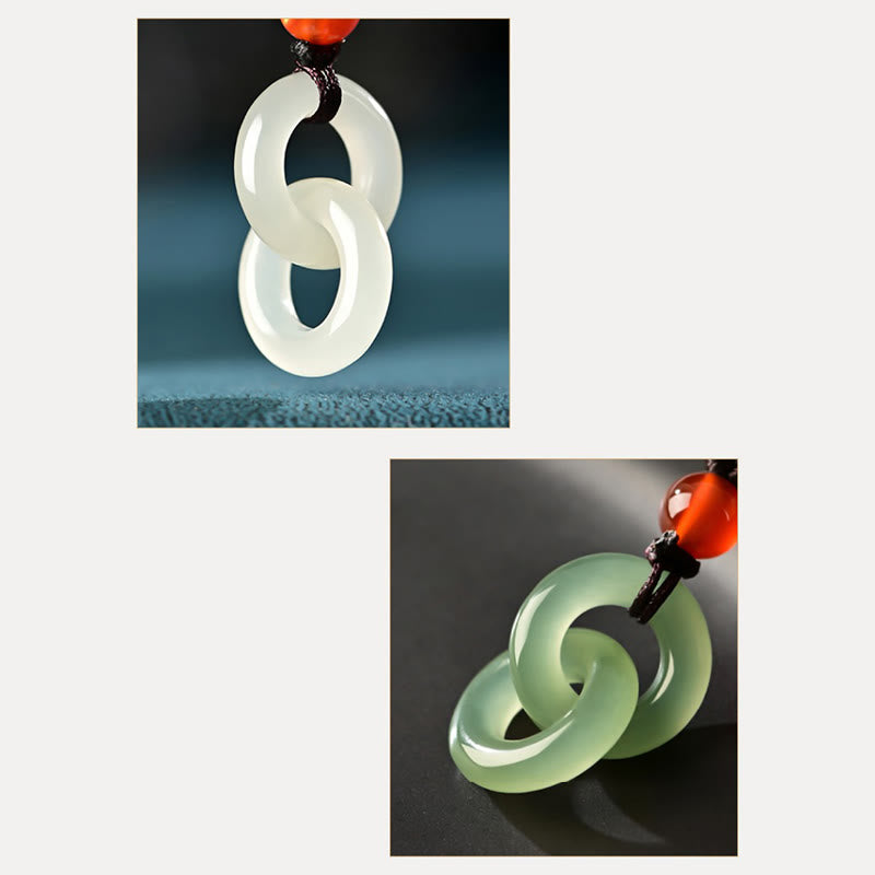 Collier en jade à double boucle de paix | Jade Hetian cyan et blanc