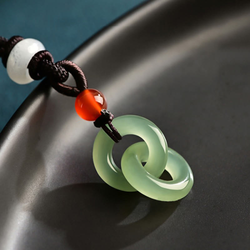 Collier en jade à double boucle de paix | Jade Hetian cyan et blanc