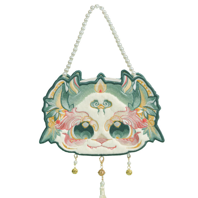 Sac bandoulière brodé double face Bai Ze 25 cm