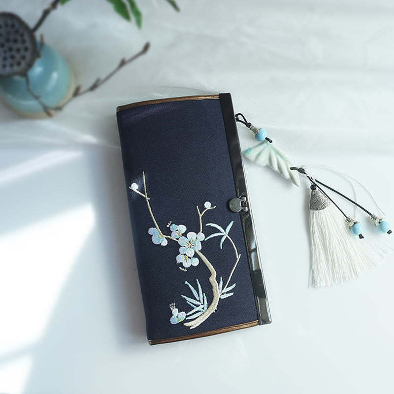 Portefeuille floral brodé recto verso 19 cm | Spiritual Accessories