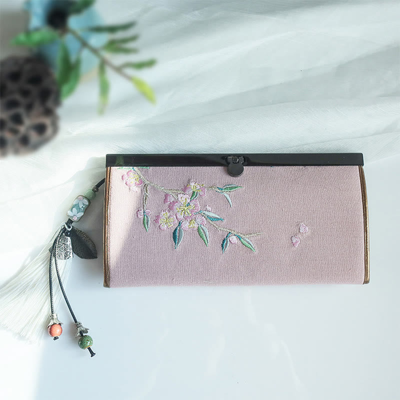 Portefeuille floral brodé recto verso 19 cm | Spiritual Accessories