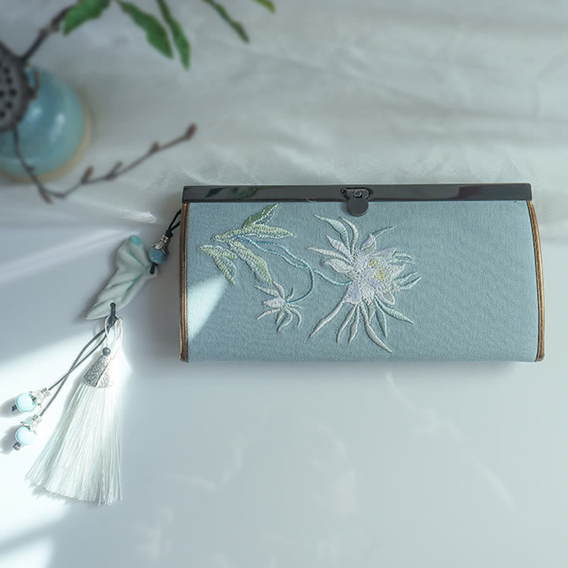 Portefeuille floral brodé recto verso 19 cm | Spiritual Accessories
