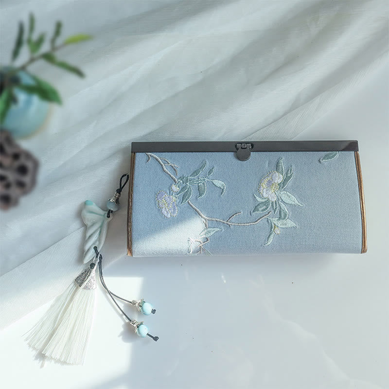 Portefeuille floral brodé recto verso 19 cm | Spiritual Accessories
