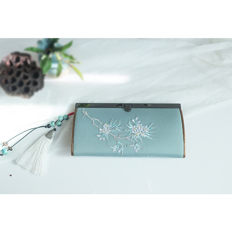 Portefeuille floral brodé recto verso 19 cm | Spiritual Accessories