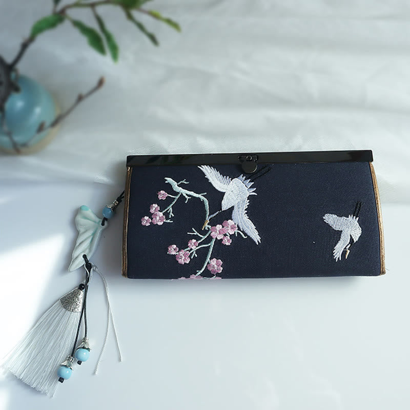 Portefeuille floral brodé recto verso 19 cm | Spiritual Accessories