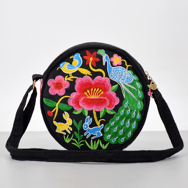 Sac bandoulière en toile brodée de fleurs double face | Accessoire spirituel