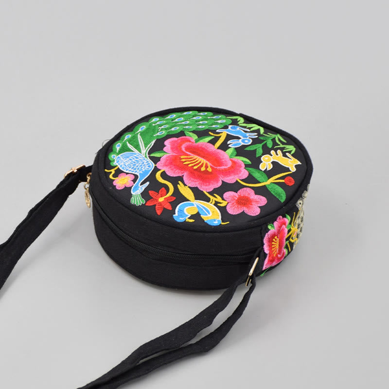 Sac bandoulière en toile brodée de fleurs double face | Accessoire spirituel