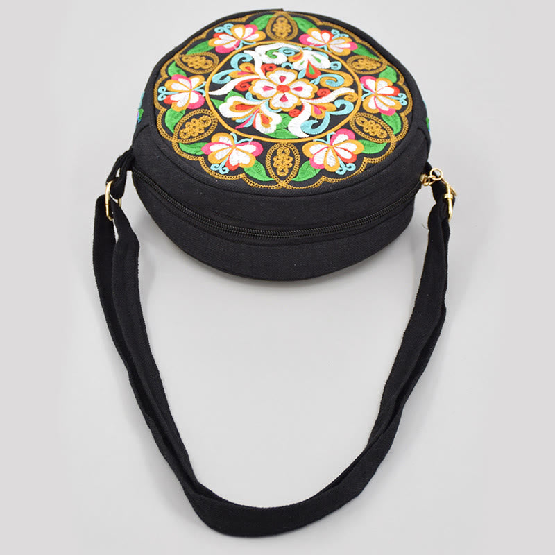 Sac bandoulière en toile brodée de fleurs double face | Accessoire spirituel