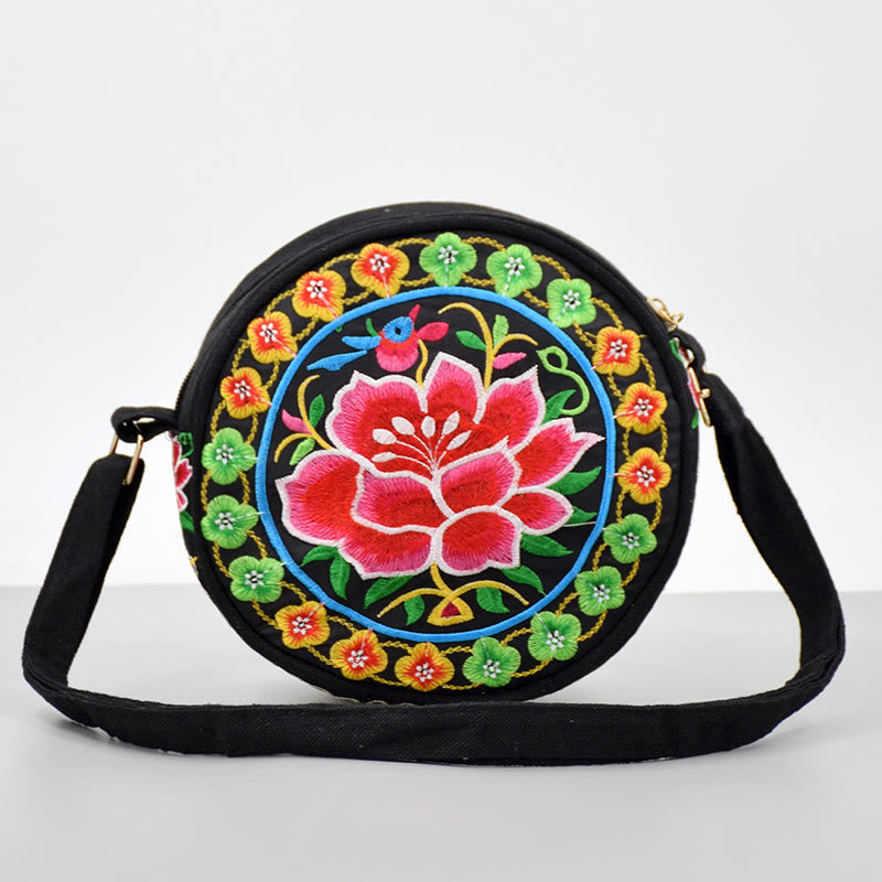 Sac bandoulière en toile brodée de fleurs double face | Accessoire spirituel