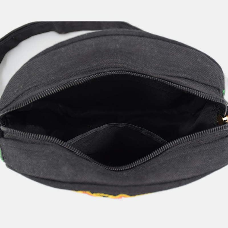 Sac bandoulière en toile brodée de fleurs double face | Accessoire spirituel