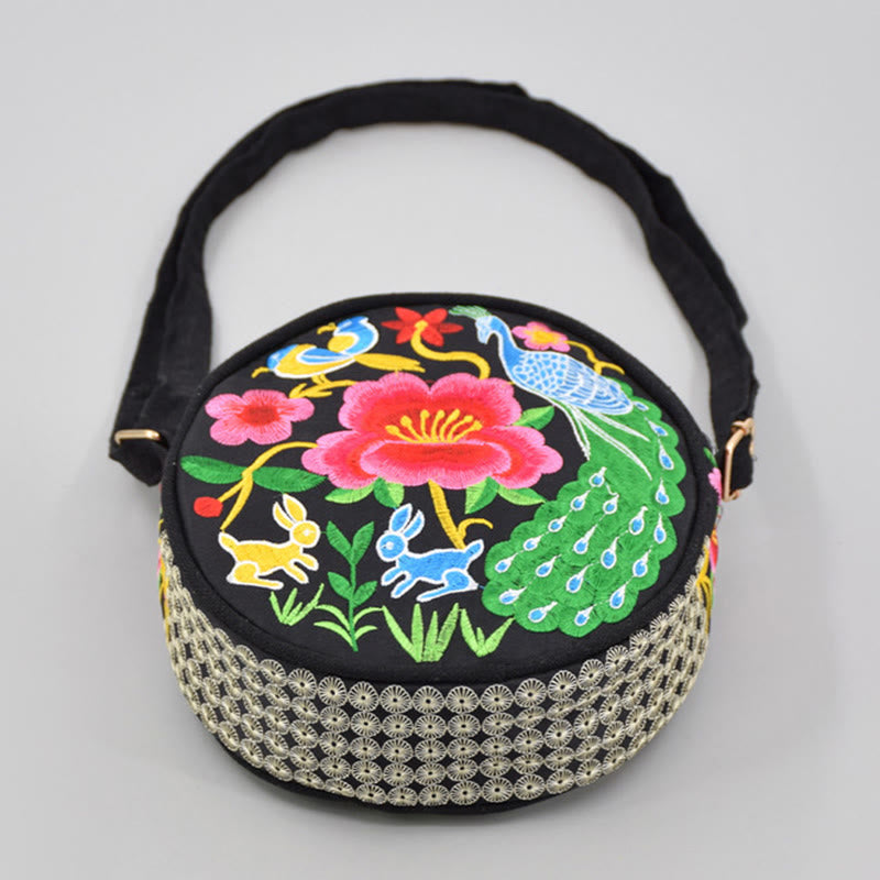 Sac bandoulière en toile brodée de fleurs double face | Accessoire spirituel