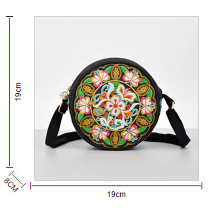 Sac bandoulière en toile brodée de fleurs double face | Accessoire spirituel