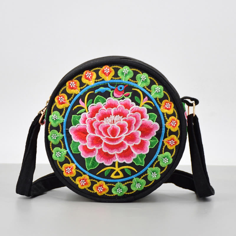 Sac bandoulière en toile brodée de fleurs double face | Accessoire spirituel