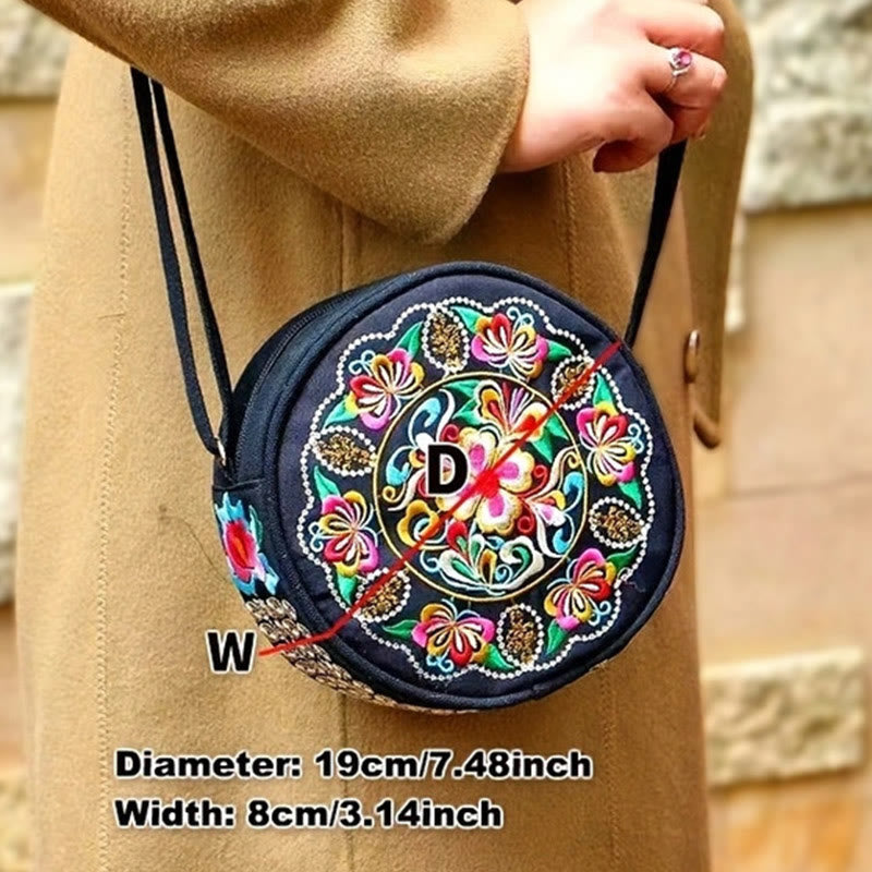 Sac bandoulière en toile brodée de fleurs double face | Accessoire spirituel