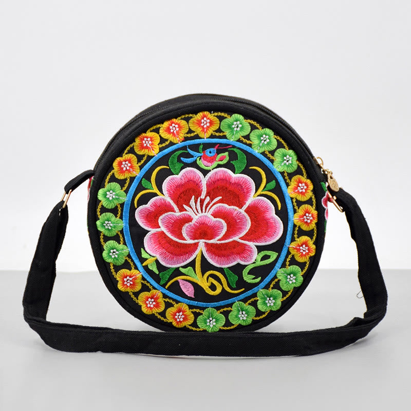 Sac bandoulière en toile brodée de fleurs double face | Accessoire spirituel