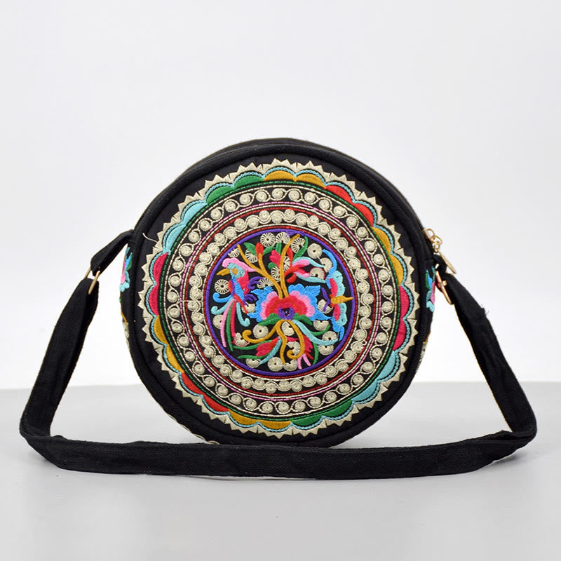 Sac bandoulière en toile brodée de fleurs double face | Accessoire spirituel