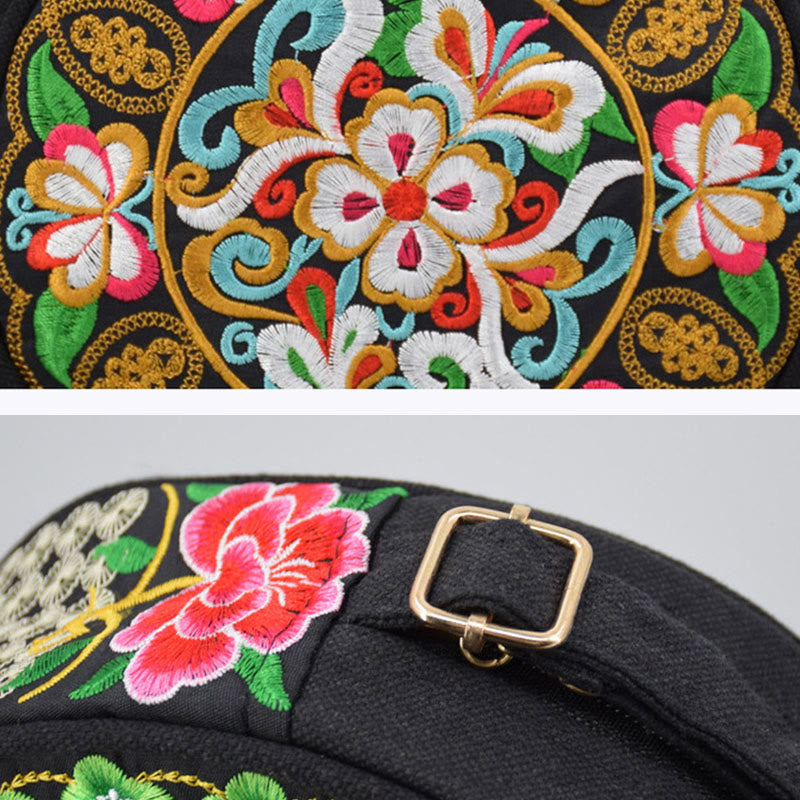 Sac bandoulière en toile brodée de fleurs double face | Accessoire spirituel