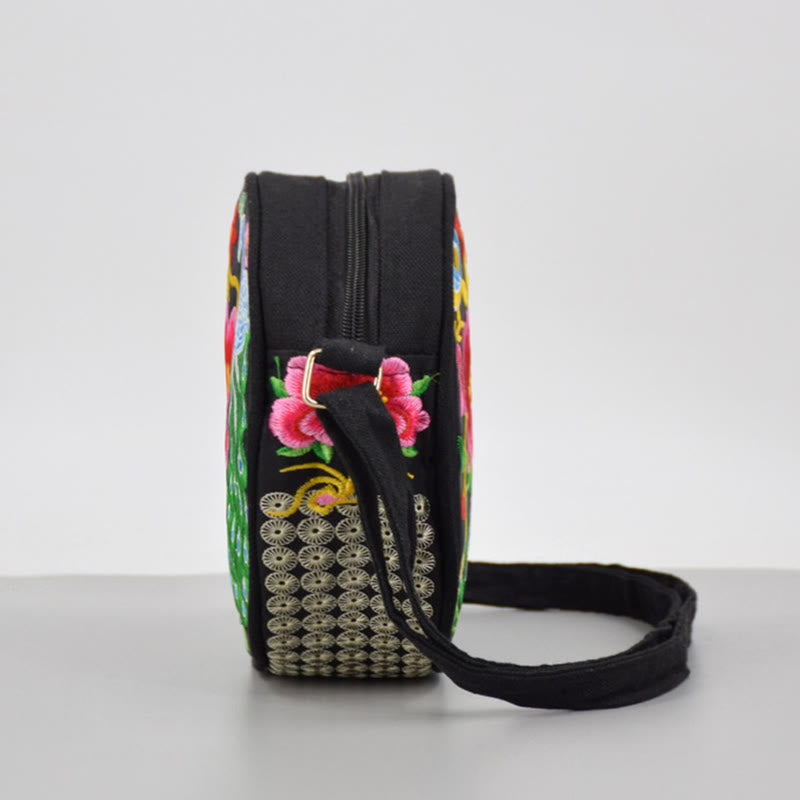 Sac bandoulière en toile brodée de fleurs double face | Accessoire spirituel