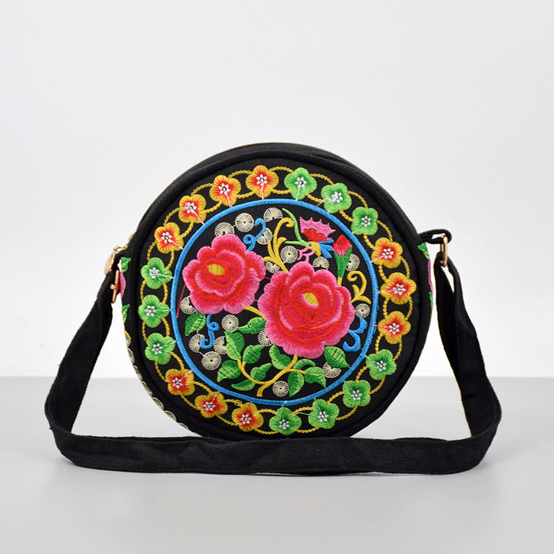Sac bandoulière en toile brodée de fleurs double face | Accessoire spirituel