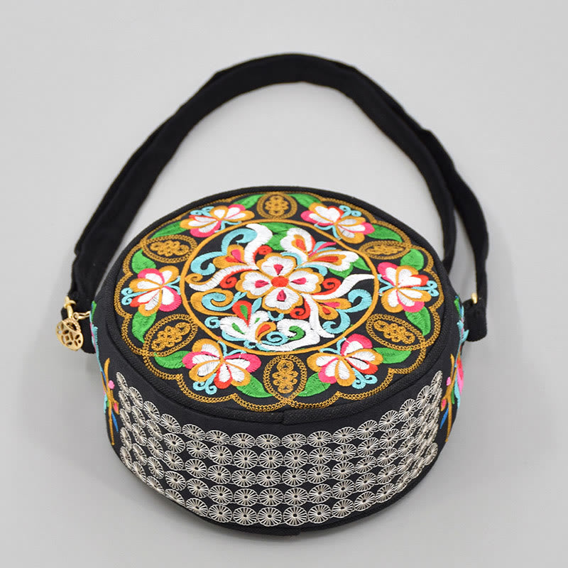 Sac bandoulière en toile brodée de fleurs double face | Accessoire spirituel