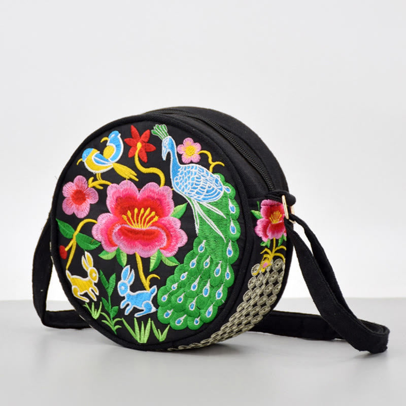 Sac bandoulière en toile brodée de fleurs double face | Accessoire spirituel