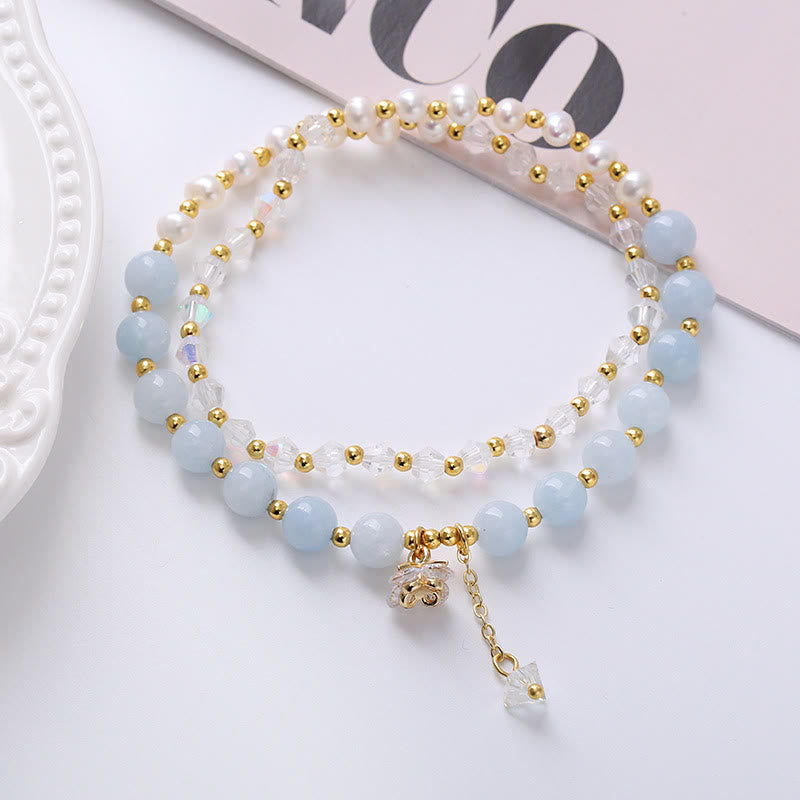 Bracelet de guérison à double tour en perles d'améthyste et d'aigue-marine