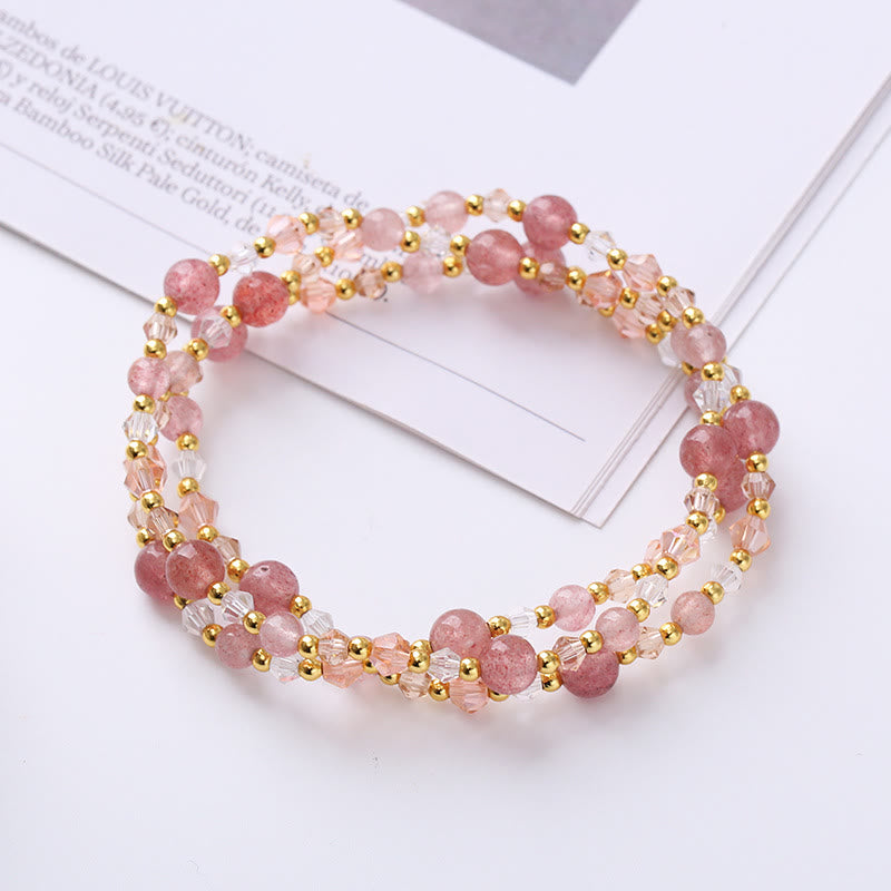 Bracelet double tour en améthyste avec tourmaline et quartz fraise pour la paix