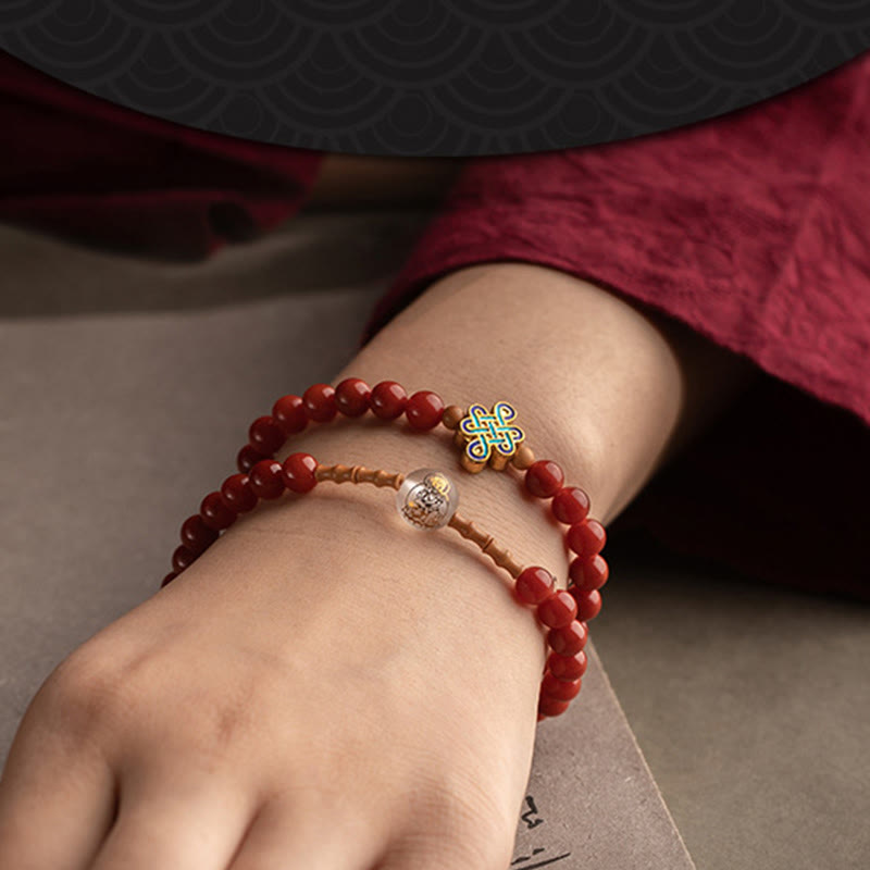 Bracelet double tour en agate rouge du zodiaque chinois pour la protection