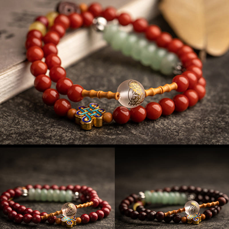 Bracelet double tour en agate rouge du zodiaque chinois pour la protection