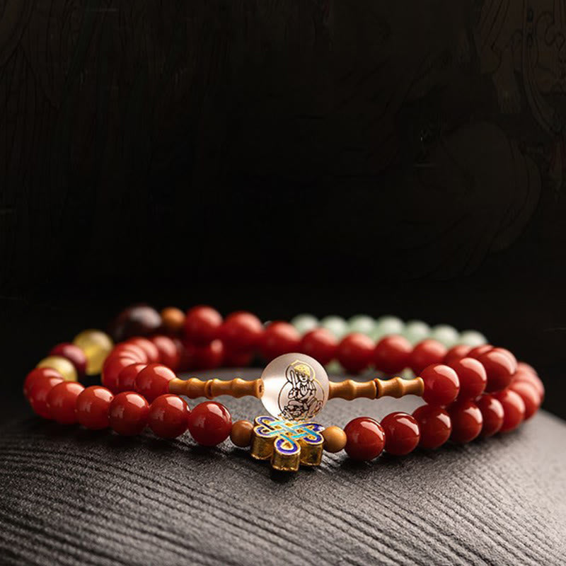 Bracelet double tour en agate rouge du zodiaque chinois pour la protection